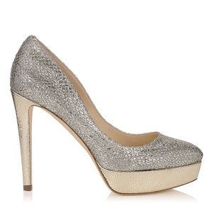Jimmy Choo Alex Champagne Silver Platform Pumps